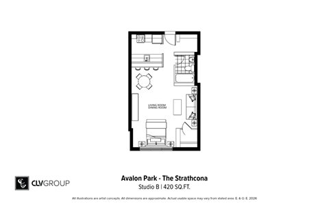 Floor plan for studio, 1 bath